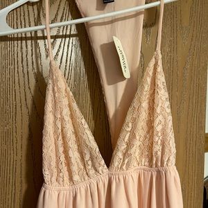 Floor length pink dress